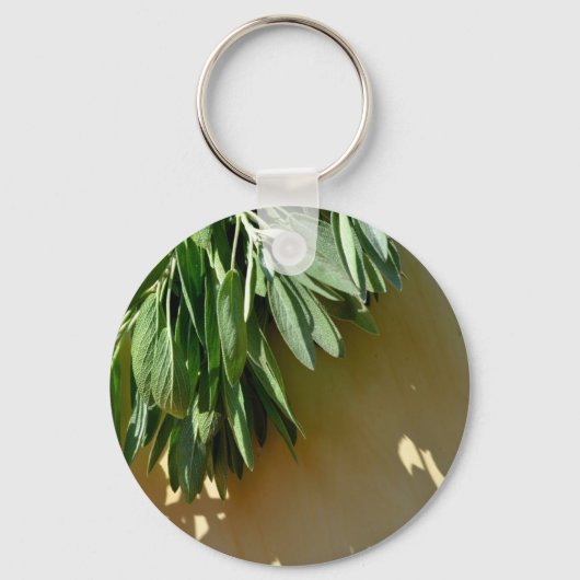 Elegante botanische groene kruiden bladeren salie sleutelhanger (Voorkant)