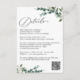 Elegante Botanische Groene QR-code Huwelijksdetail Informatiekaartje