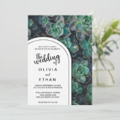 Elegante Botanische Groene Succulente Bloemenbruil Kaart (Staand voorkant)