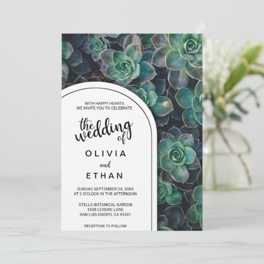 Elegante Botanische Groene Succulente Bloemenbruil Kaart (Staand voorkant)