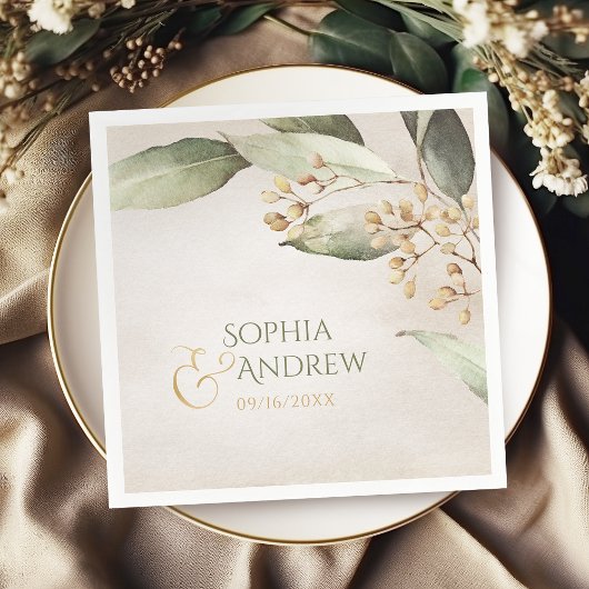 Elegante botanische groene vintage rustieke bruilo servetten