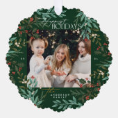 Elegante botanische groene vrolijke vakantiefoto ornament kaart (Voorkant)