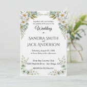 Elegante Botanische Groene & Witte Bloem Bruiloft Kaart (Staand voorkant)