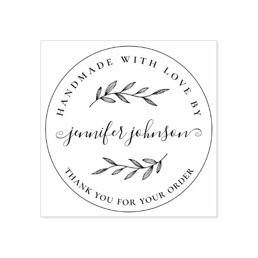 Elegante botanische handgemaakt met liefde op maat rubberstempel (Afrduk)