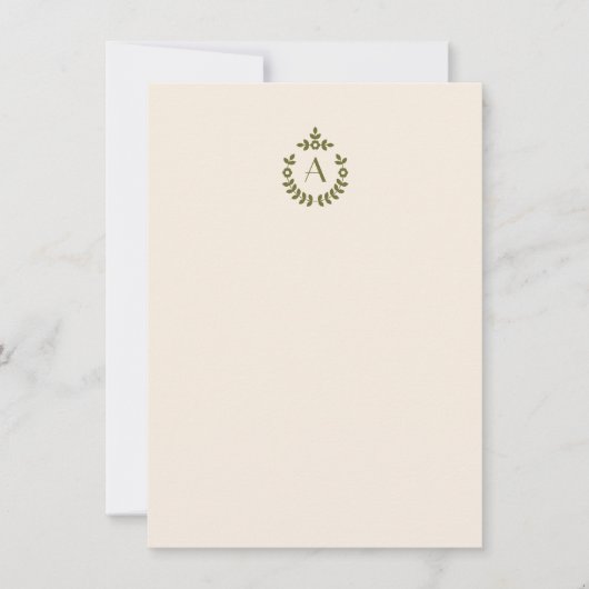 Elegante Botanische Hanger Crest Initiaal Monogram Notitiekaartje (Voorkant)