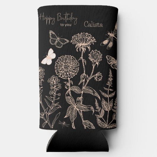Elegante botanische "Happy Birthday" gepersonalise Seltzer Blikjeskoeler (Achterkant)