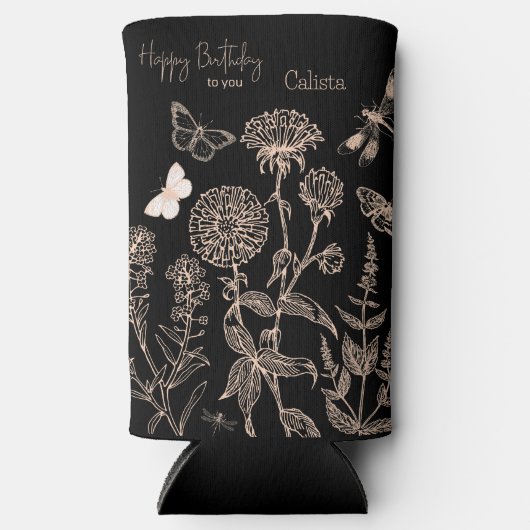 Elegante botanische "Happy Birthday" gepersonalise Seltzer Blikjeskoeler (Voorkant)