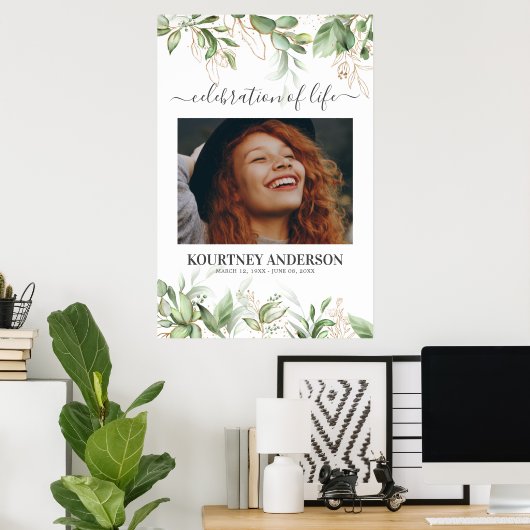 Elegante Botanische Herdenking Poster (Thuiskantoor)