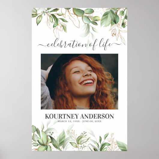 Elegante Botanische Herdenking Poster (Voorkant)