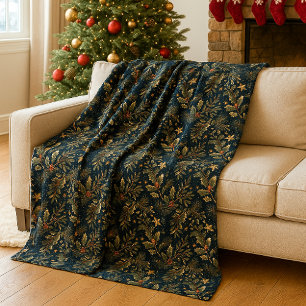 Elegante botanische hulst maretak gouden Kerstmis Fleece Deken