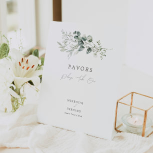 Elegante botanische huwelijksgunsten reclamebord met voetstuk