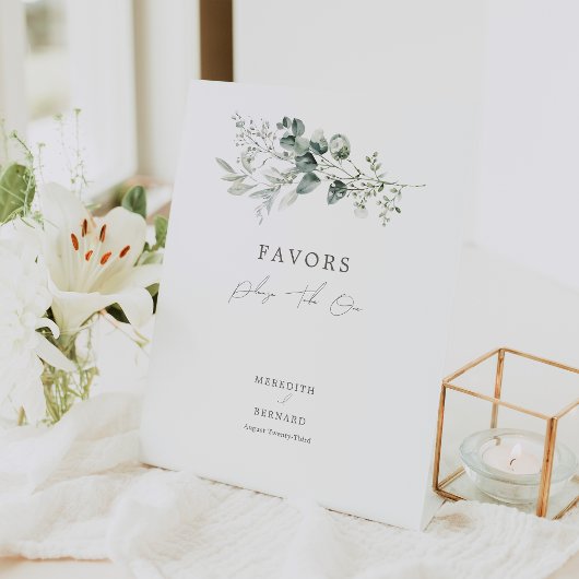 Elegante botanische huwelijksgunsten reclamebord met voetstuk