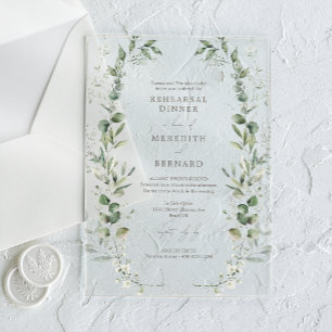 Elegante botanische huwelijksproefdiners acryl uitnodigingen