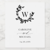 Elegante botanische initiële monogram huwelijks- wijn etiket (Enkel label)