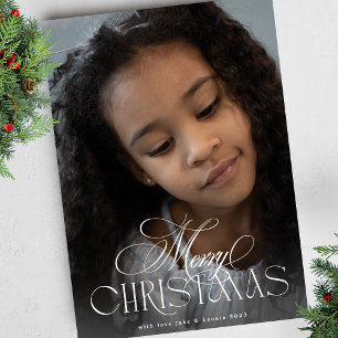 Elegante Botanische Kalligrafie Kerst Een foto Feestdagenkaart