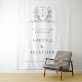 Elegante botanische kam crest monogram welkomstbor wandkleed (In situ)