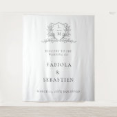 Elegante botanische kam crest monogram welkomstbor wandkleed (Voorkant)
