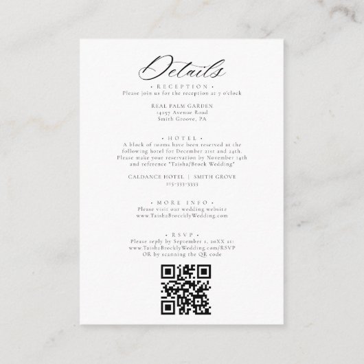 Elegante botanische kam monogram bruiloft Details Informatiekaartje (Achterkant)