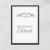 Elegante botanische kam monogram bruiloft Details Informatiekaartje (Voorkant)