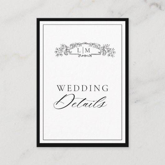 Elegante botanische kam monogram bruiloft Details Informatiekaartje (Voorkant)