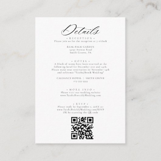 Elegante botanische kam monogram bruiloft Details Informatiekaartje (Voorkant)