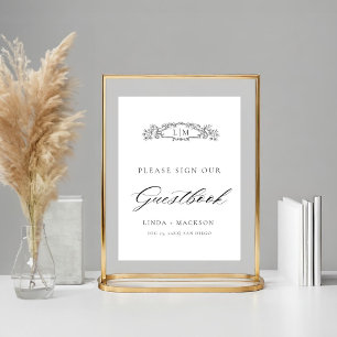 Elegante botanische kam monogram bruiloft gastenbo poster