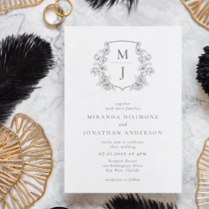 Elegante Botanische Kam Monogram Bruiloft Kaart