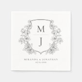 Elegante Botanische Kam Monogram Bruiloft Servet (Voorkant)
