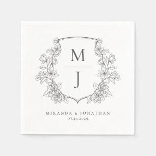 Elegante Botanische Kam Monogram Bruiloft Servet