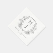 Elegante Botanische Kam Monogram Bruiloft Servet (Hoek)