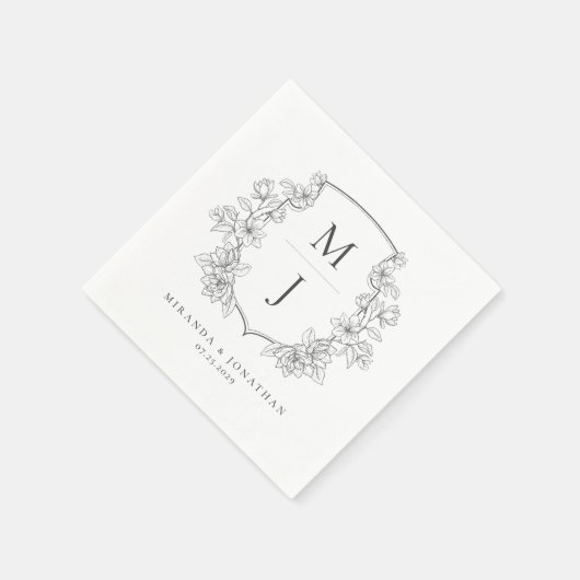 Elegante Botanische Kam Monogram Bruiloft Servet (Hoek)