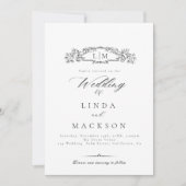 Elegante botanische kam monogram Foto Huwelijk Kaart (Voorkant)