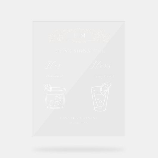 Elegante botanische kam monogram Signature Drink Acryl Bord (Voorkant)