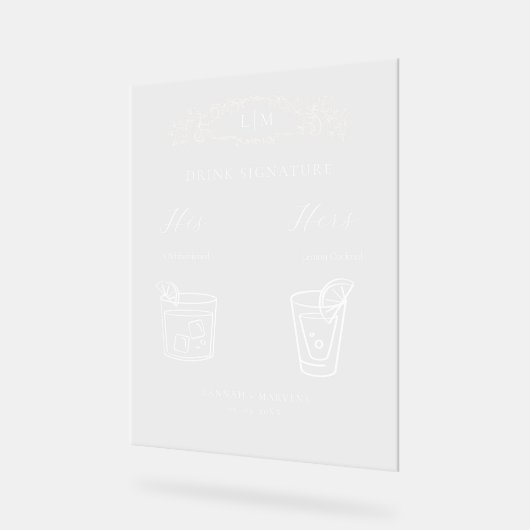 Elegante botanische kam monogram Signature Drink Acryl Bord (Hoek)