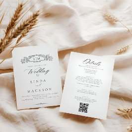 Elegante botanische kam monogram Wedding Qr Code Kaart