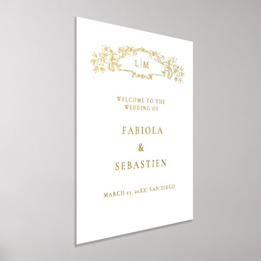 Elegante botanische kam monogram Welkomstbord Folie Afdrukken (Laagn)