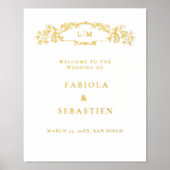 Elegante botanische kam monogram Welkomstbord Folie Afdrukken (Voorkant)