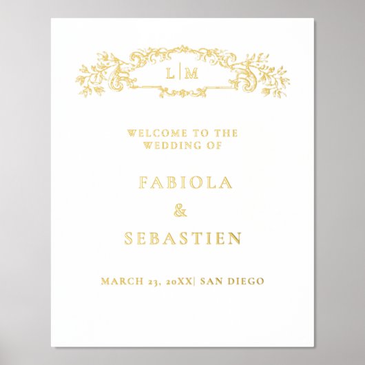 Elegante botanische kam monogram Welkomstbord Folie Afdrukken (Voorkant)