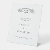 Elegante botanische kam monogram Welkomstbord Reclamebord Met Voetstuk (Voorkant)