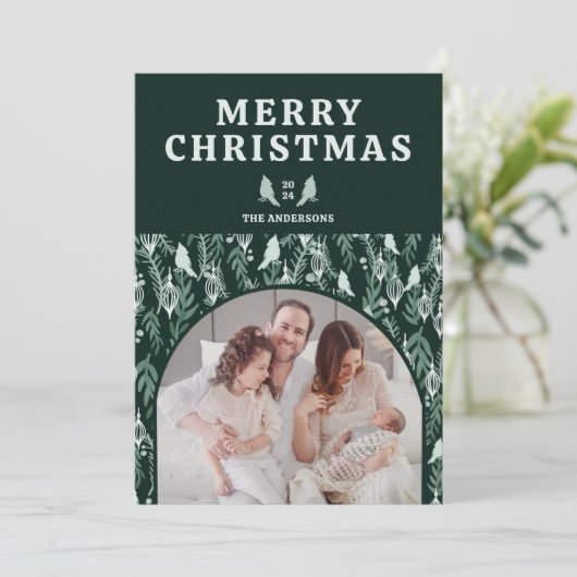 Elegante Botanische Kardinaal Crest Kerstmis Feestdagenkaart (Staand voorkant)