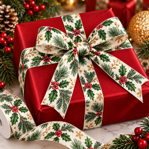 Elegante botanische kerst met een kerstsfeer satijnen lint