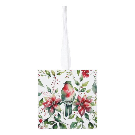 Elegante Botanische Kerst Robin Waterverf Decoratie (Achterkant)