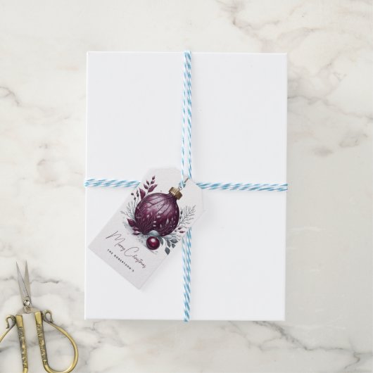 Elegante botanische kerstbal cadeaulabel (Met Touw)