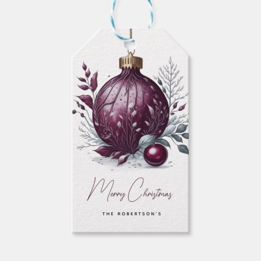 Elegante botanische kerstbal cadeaulabel (Voorkant)