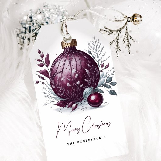 Elegante botanische kerstbal Kerstmis Cadeaulabel
