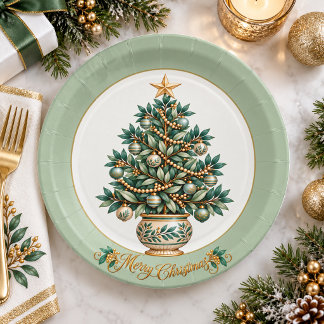 Elegante botanische kerstboom Kerstmis Papieren Bordje