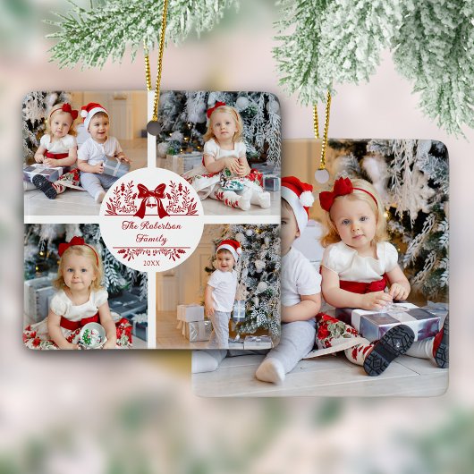 Elegante botanische kerstfamilie 5 foto keramisch ornament