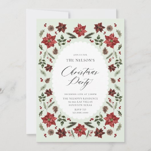 Elegante botanische kerstfeestuitnodiging kaart (Voorkant)