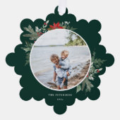 Elegante Botanische Kerstfoto Ornament Kaart (Voorkant)