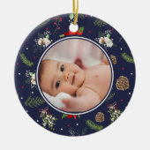 Elegante botanische kerstkrans eerste kerst keramisch ornament (Voorkant)